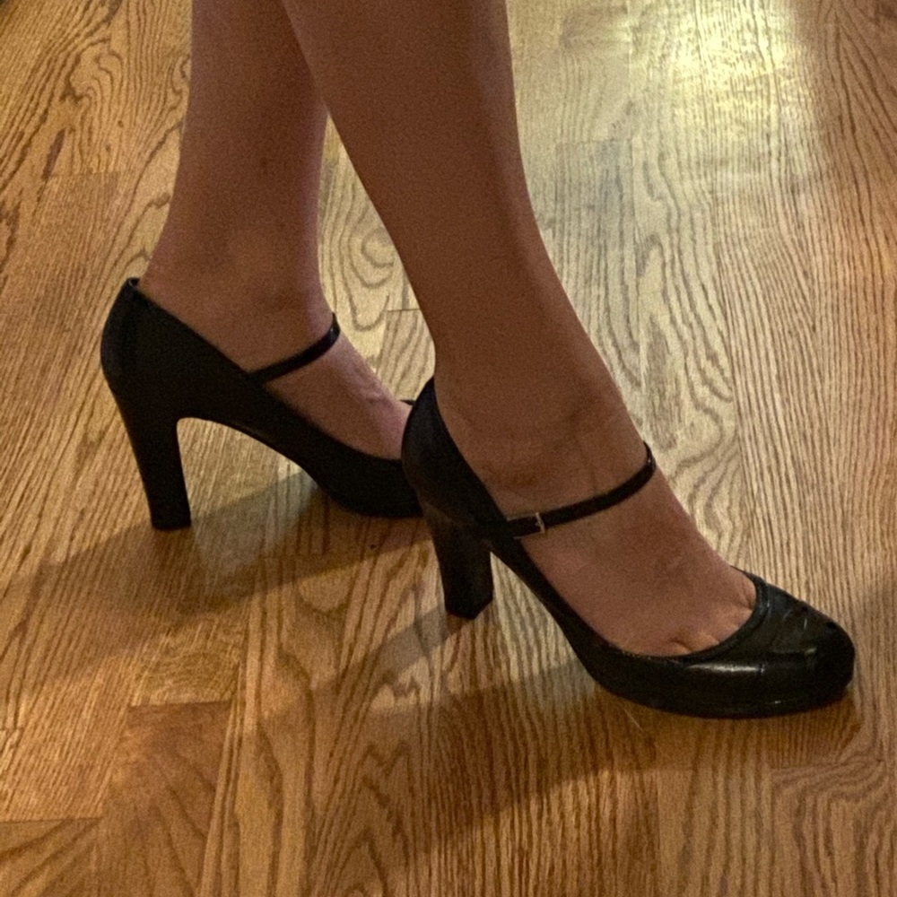 Black leather heels